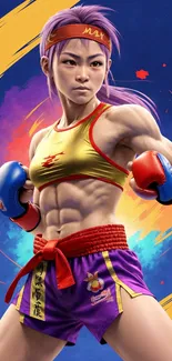 Martial artist fighter mobile wallpaper featuring bold colors and dynamic pose.