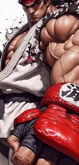 Anime fighter character with red gloves and strong pose.