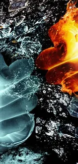 Fiery orange and icy blue fists clash in dynamic wallpaper.