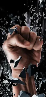 Fist breaking through glass in powerful mobile wallpaper.