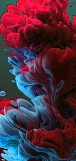 Vibrant fluid art with red and blue swirls for mobile wallpaper.
