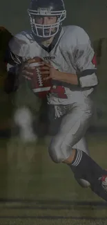 Football player running with the ball on the field.