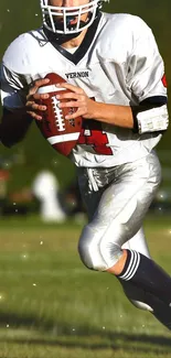 Football player in action on the field, captured in motion.