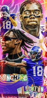 Dynamic football collage wallpaper with vibrant colors.