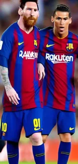 Wallpaper of two football players in vibrant jerseys.