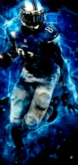 Electric blue football player artwork with dynamic energy effects.