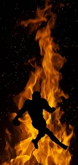 Silhouette of a football player enveloped in dynamic flames on a dark background.