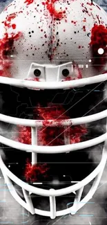 White football helmet with red splashes and smoke.