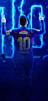 Dynamic football wallpaper with vibrant blue glow.
