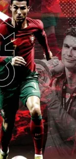 Energetic mobile wallpaper featuring a dynamic football legend in action.