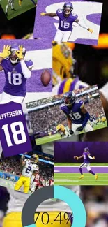 Football action collage wallpaper with purple tones.