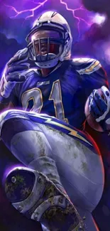 Dynamic football player in purple storm art.