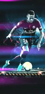 Dynamic football player in cosmic-themed digital art.