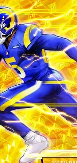 Vibrant digital artwork of a football player in action, featuring bold yellow tones.