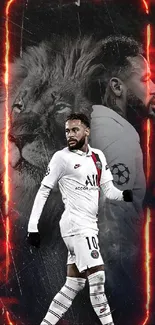 Football player and lion themed mobile wallpaper.