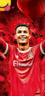 Vibrant football star with red background and dynamic design.