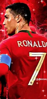 Dynamic football wallpaper featuring player in red jersey number seven.