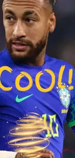 Mobile wallpaper of a football star in a blue jersey with bold 'Cool!' text.