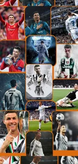 Collage wallpaper of a popular football player in various action poses.