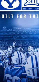 Vibrant football team huddle with fans in the stadium, showcasing unity and energy.