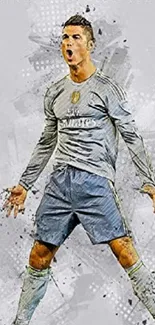 Gray wallpaper of a footballer celebrating energetically.