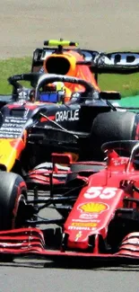 Vibrant Formula 1 racing scene with dynamic cars in action.