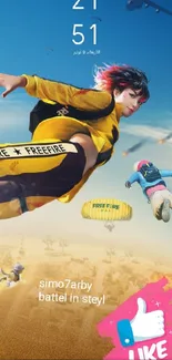 Freefire characters skydiving with parachutes in vibrant colors.