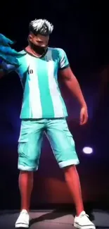 Stylish gaming avatar in teal and white outfit with energetic vibe.