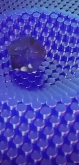 Dynamic blue geometric wallpaper with 3D sphere and waves.