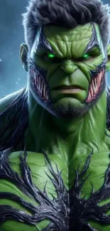 Epic Hulk art with green skin and fierce expression.