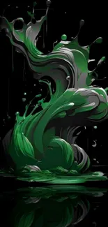 Abstract green and black fluid splash design mobile wallpaper.