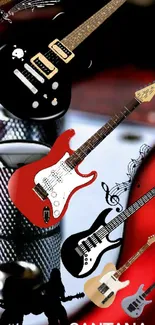 Dynamic wallpaper with guitars and a microphone.