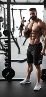 Muscular athlete in a modern gym setting, showcasing workout motivation.