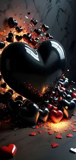 Dynamic 3D heart explosion with red and black tones.