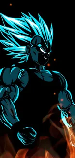 Dynamic anime hero with vibrant hair glowing on dark background.