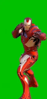 Hero in red armor on a bright green background.