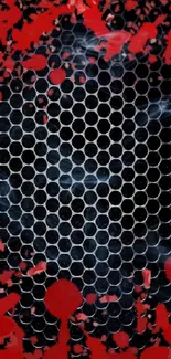 Dynamic red and black hexagonal pattern wallpaper for mobile display.