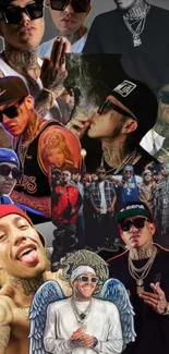 Collage of stylish individuals in streetwear and tattoos.