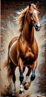 Horse breaking through a brick wall art