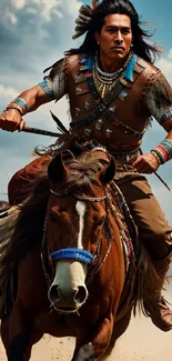 Horse rider racing across open plains under a dramatic sky.