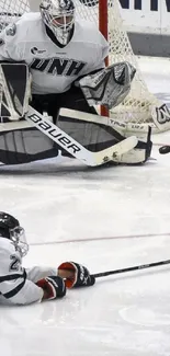 Exciting ice hockey match moment on an ice rink capturing dynamic action.