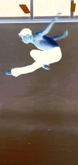 Inverted image of a dynamic jump against a dark background.