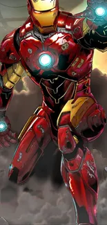 Action-packed Iron Man wallpaper with vivid red and metallic colors.