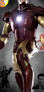 Iron Man mobile wallpaper in dynamic action pose with red and gold armor.