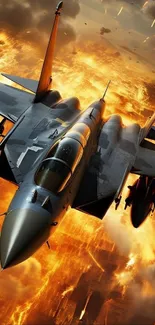Jet soaring through fiery skies in dynamic wallpaper