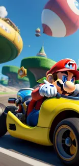 High-speed kart racing wallpaper with iconic characters and vibrant colors.