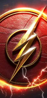 Dynamic lightning emblem with red and gold highlights on a mobile wallpaper.