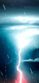 Dynamic lightning storm with vibrant blue hues and dramatic clouds.