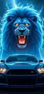 Electric lion and sports car mobile wallpaper