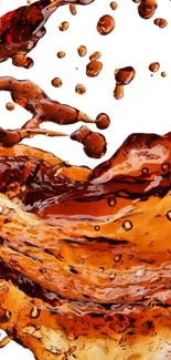 Dynamic liquid splash in brown and orange hues on a mobile wallpaper.